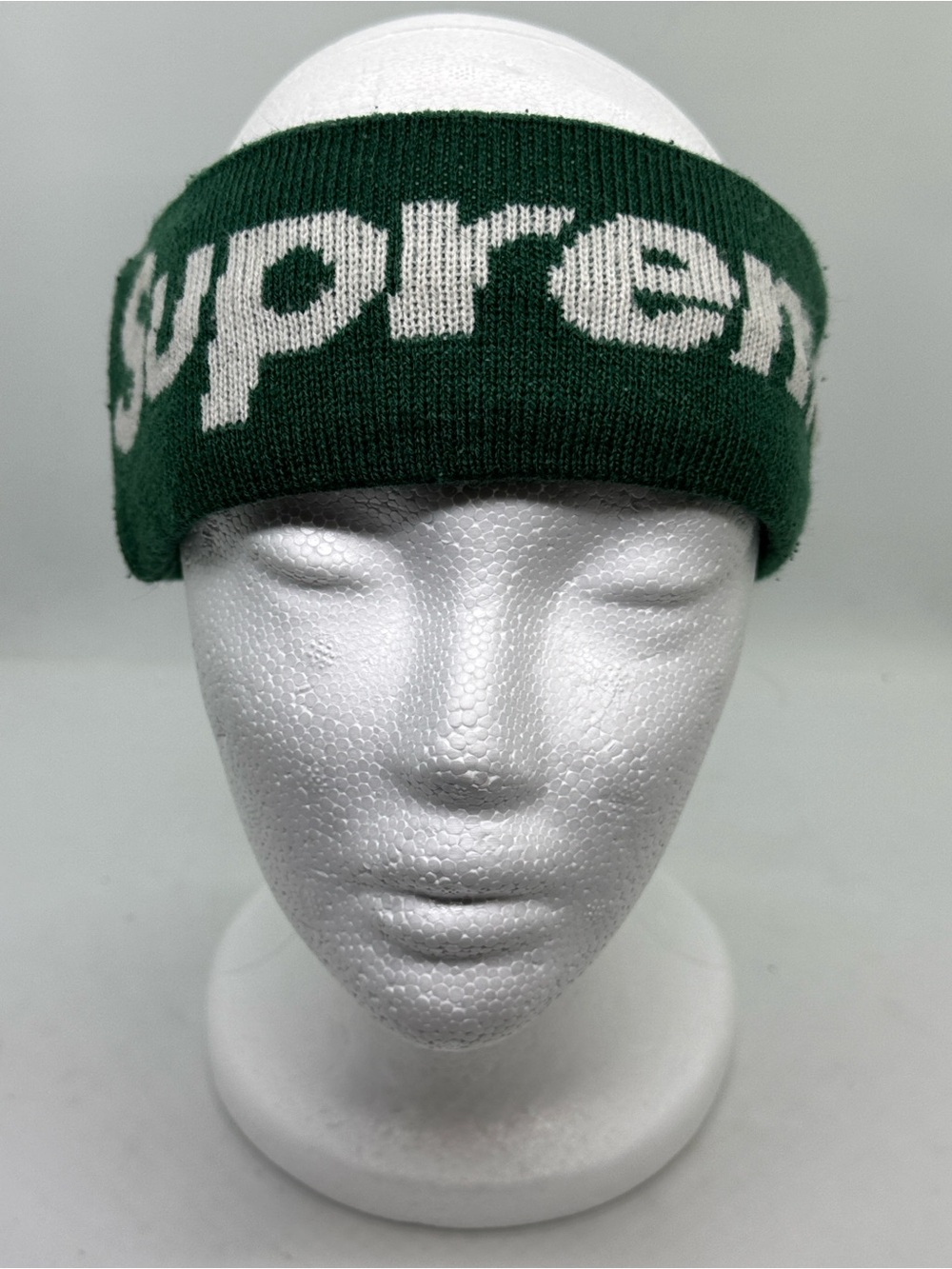 Authentic Supreme x New Era Green w white Logo Knit Headband Stretch Unisex OSFM